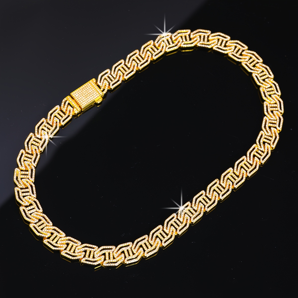 Men's Iced-Out Cuban Link Chain Necklace, Durable Zinc Alloy
